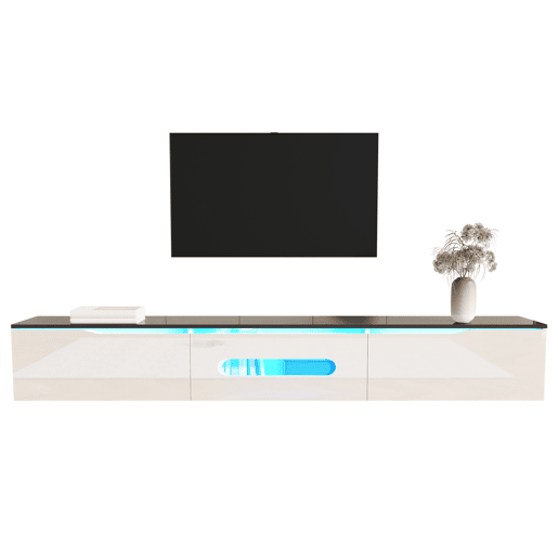 Móvel de TV 180cm de mdf e painel de partículas com 3 portas giratórias e luz led,branco