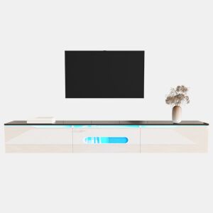 Móvel de TV 180cm de mdf e painel de partículas com 3 portas giratórias e luz led,branco