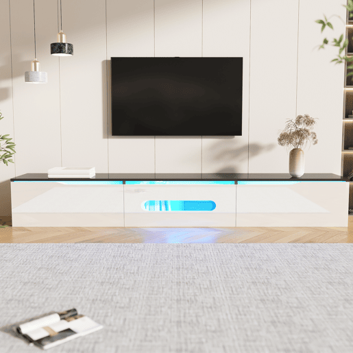 Móvel de TV 180cm de mdf e painel de partículas com 3 portas giratórias e luz led,branco