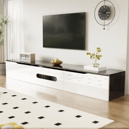 Móvel de TV 180cm de mdf e painel de partículas com 3 portas giratórias e luz led,branco
