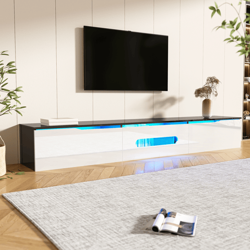 Móvel de TV 180cm de mdf e painel de partículas com 3 portas giratórias e luz led,branco