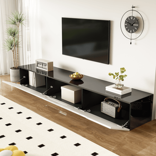 Móvel de TV 180cm de mdf e painel de partículas com 3 portas giratórias e luz led,branco