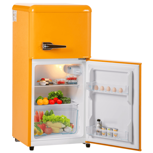 Frigorífico mini retro 88,8cm 60L de ferro e plástico com 2 portas e luz led,amarelo