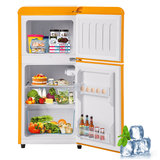 Frigorífico mini retro 88,8cm 60L de ferro e plástico com 2 portas e luz led,amarelo
