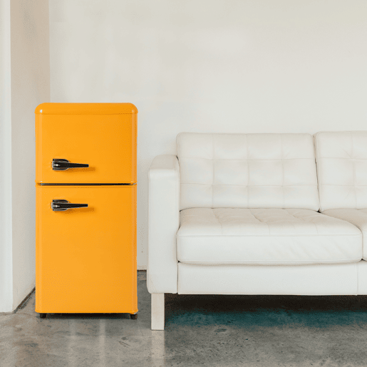 Frigorífico mini retro 88,8cm 60L de ferro e plástico com 2 portas e luz led,amarelo
