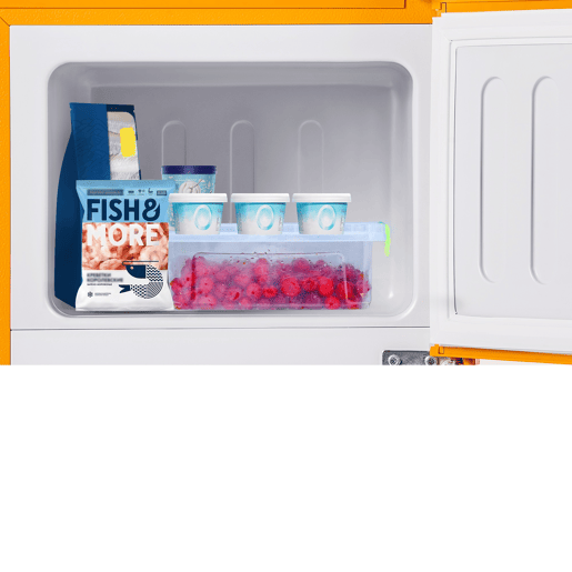 Frigorífico mini retro 88,8cm 60L de ferro e plástico com 2 portas e luz led,amarelo