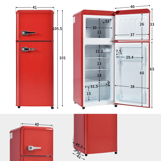 Frigorífico mini retro 105,5cm 92L de plástico com 2 portas e luz led,vermelho