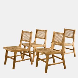 Cadeira de jardim de cana e madeira, set de 4, Ocara, Natural, 61x51x85 cm