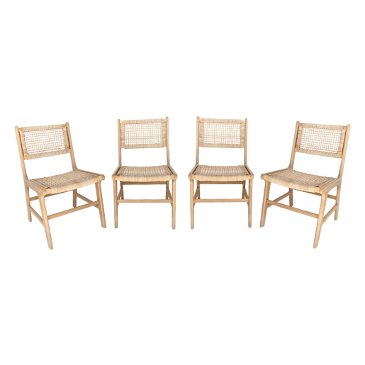 Cadeira de jardim de cana e madeira, set de 4, Ocara, Natural, 61x51x85 cm