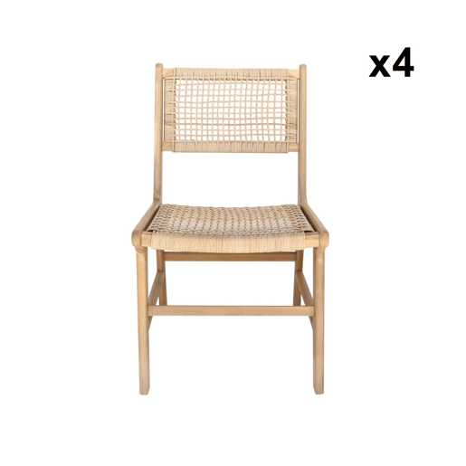 Cadeira de jardim de cana e madeira, set de 4, Ocara, Natural, 61x51x85 cm