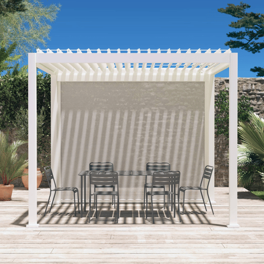 Pérgola bioclimática alumínio 3x3m V2 + 1 store 3m , Triomphe 3x3m V2+ acessórios, Branco, 301x301x250 cm