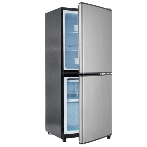 Frigorífico mini 102cm 106L de aço inoxidável com 2 portas e luz led,prateado