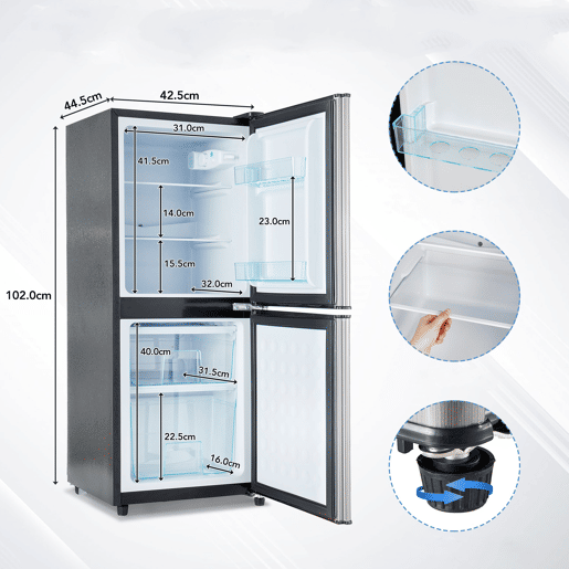 Frigorífico mini 102cm 106L de aço inoxidável com 2 portas e luz led,prateado