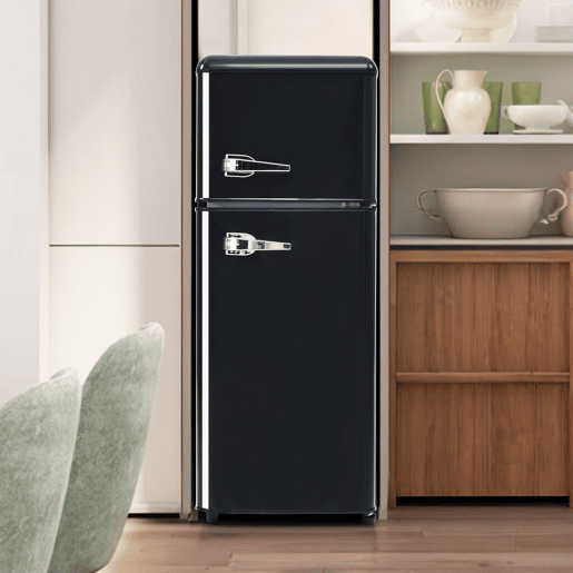Frigorífico mini retro 105,5cm 92L de plástico com 2 portas e luz led,preto