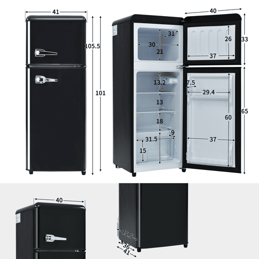 Frigorífico mini retro 105,5cm 92L de plástico com 2 portas e luz led,preto