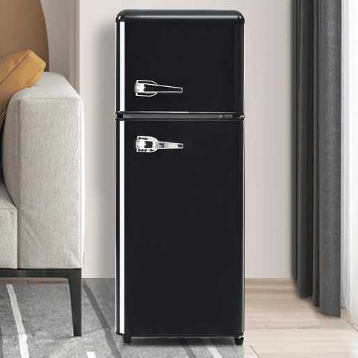 Frigorífico mini retro 105,5cm 92L de plástico com 2 portas e luz led,preto