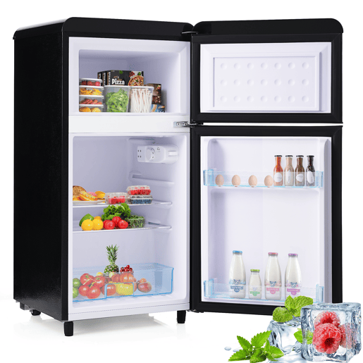 Frigorífico mini retro 91cm 72L de ferro e plástico com 2 portas e luz led,preto