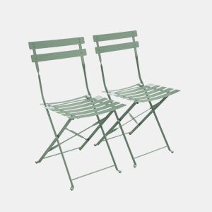 Cadeira de jardim dobrável em metal, set de 2, Emilia, Verde cinzento, 49.5x41x80.5 cm