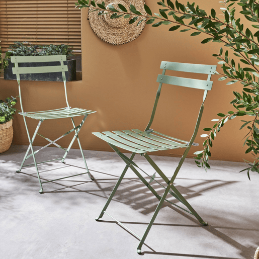 Cadeira de jardim dobrável em metal, set de 2, Emilia, Verde cinzento, 49.5x41x80.5 cm