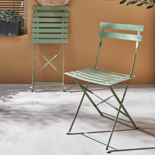 Cadeira de jardim dobrável em metal, set de 2, Emilia, Verde cinzento, 49.5x41x80.5 cm