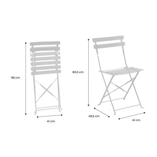 Cadeira de jardim dobrável em metal, set de 2, Emilia, Verde cinzento, 49.5x41x80.5 cm