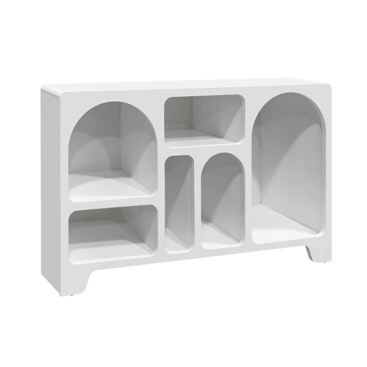 Aparador orgânico efeito madeira, 6 compartimentos, Thessa, Branco, 120x35x75 cm