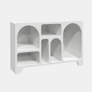 Aparador orgânico efeito madeira, 6 compartimentos, Thessa, Branco, 120x35x75 cm