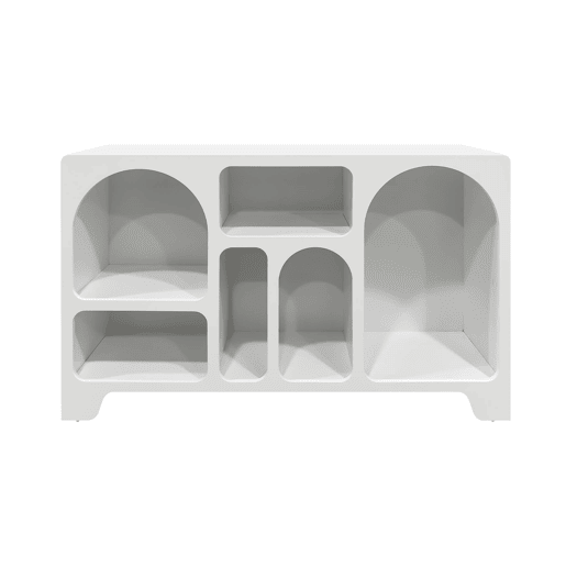 Aparador orgânico efeito madeira, 6 compartimentos, Thessa, Branco, 120x35x75 cm