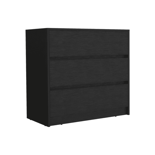 Cómoda Austin em melamina com 3 gavetas com calhas metálicas, preta , 80 cm X 85 cm X 42 cm