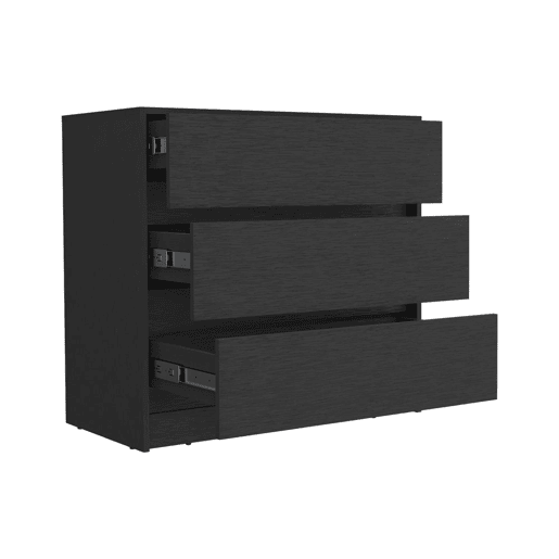 Cómoda Austin em melamina com 3 gavetas com calhas metálicas, preta , 80 cm X 85 cm X 42 cm