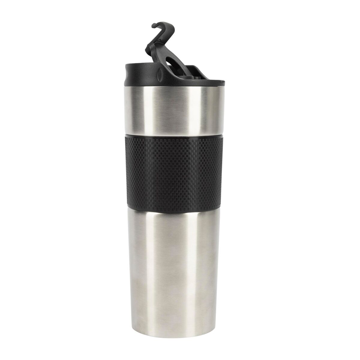 Taza de viaje 460ml lovers en acero inoxidable y silicona negro bergner