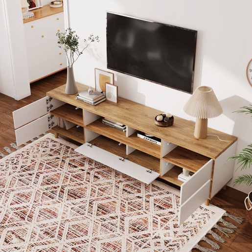 Móvel de TV 175cm de mdf com 5 portas,branco+madeira Móvel de TV 175cm de mdf com 5 portas,branco+madeira