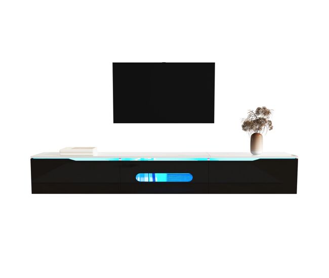 Mueble tv 180cm de mdf y panel de partículas con 3 puertas abatibles y luz led,negro