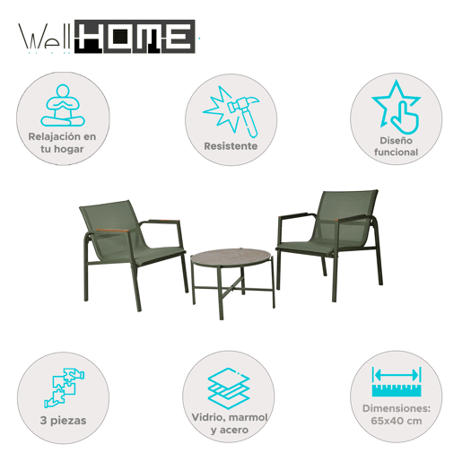 Conjunto de móveis de jardim de 3 peças Well Home