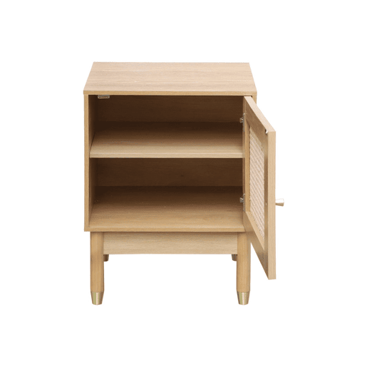 Mesa de cabeceira de madeira e palhinha 1 porta, set de 2, Judith, Natural, 45x40x60 cm