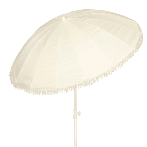 Aktive Guarda-sol de praia de 16 nervuras, 200 cm, bege com franjas Aktive Guarda-sol de praia de 16 nervuras, 200 cm, bege com franjas