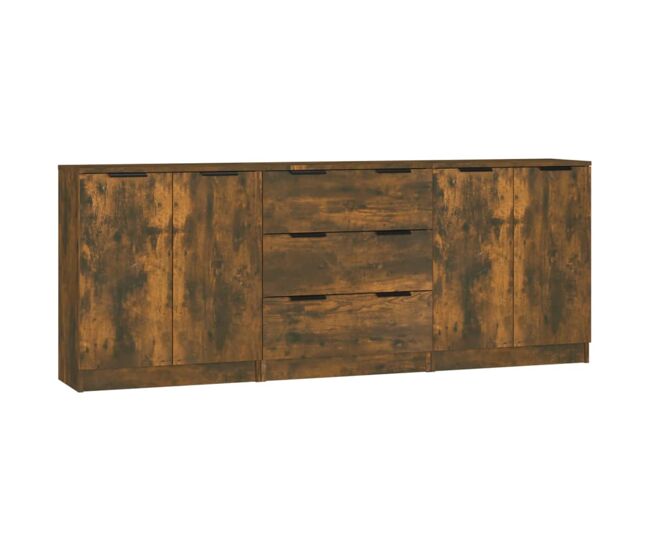 Vidaxl aparador de 3 piezas madera manufacturada color roble ahumado