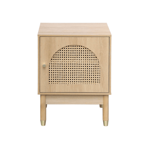 Mesa de cabeceira madeira e cannage 1 porta, Judith, Natural, 45x40x60 cm