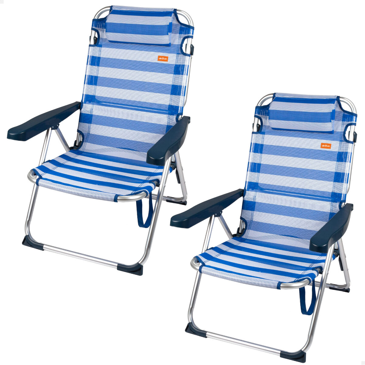 Aktive pack 2 sillas plegables playa 48x60x90 cm rayas 5 posiciones