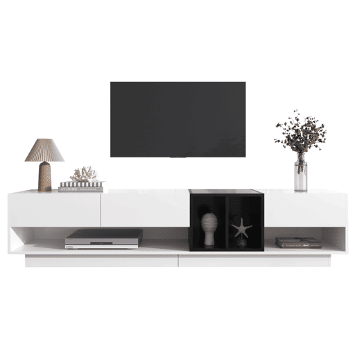 Móvel de TV 190cm de painel de partículas com 3 gavetas,branco+preto