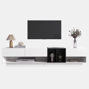 Móvel de TV 190cm de painel de partículas com 3 gavetas,branco+preto