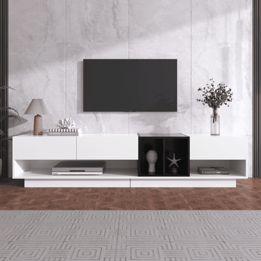 Móvel de TV 190cm de painel de partículas com 3 gavetas,branco+preto
