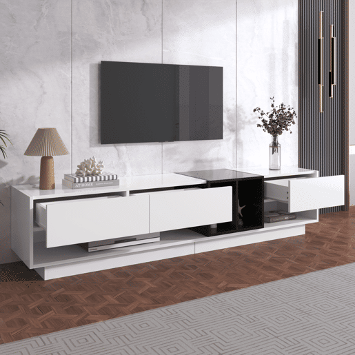 Móvel de TV 190cm de painel de partículas com 3 gavetas,branco+preto