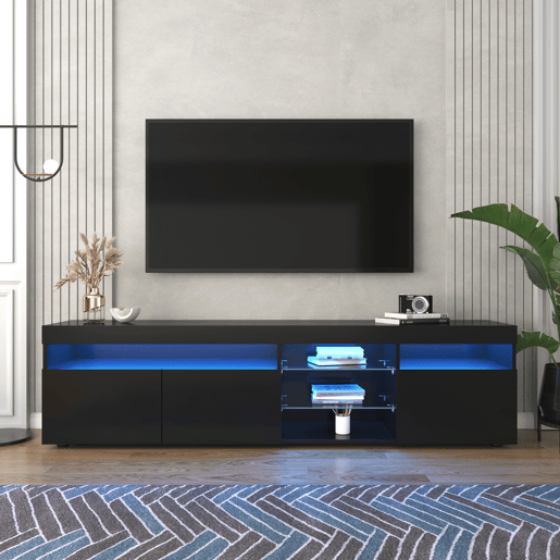 Móvel de TV 180cm de mdf com 3 portas e luz led,preto