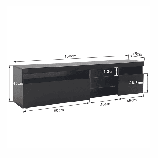 Móvel de TV 180cm de mdf com 3 portas e luz led,preto