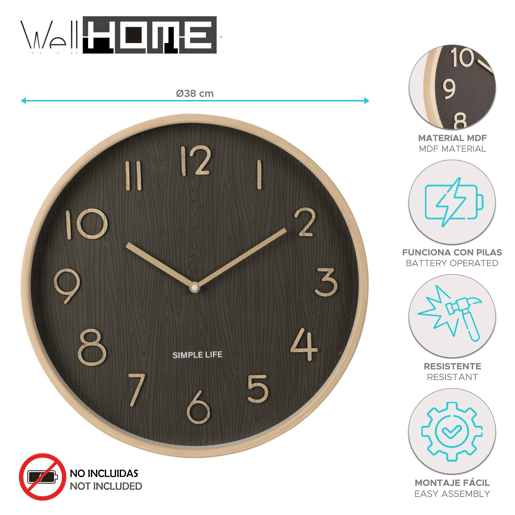 Relógio de parede Well Home com visual moderno