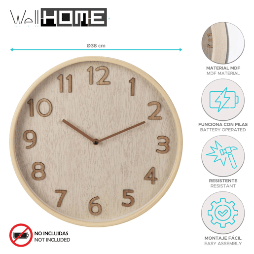 Relógio de parede Well Home com visual moderno Relógio de parede Well Home com visual moderno