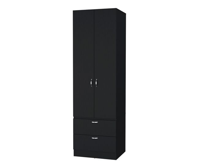 Armario alto mayer en melamina con dos puertas y dos cajones, negro
