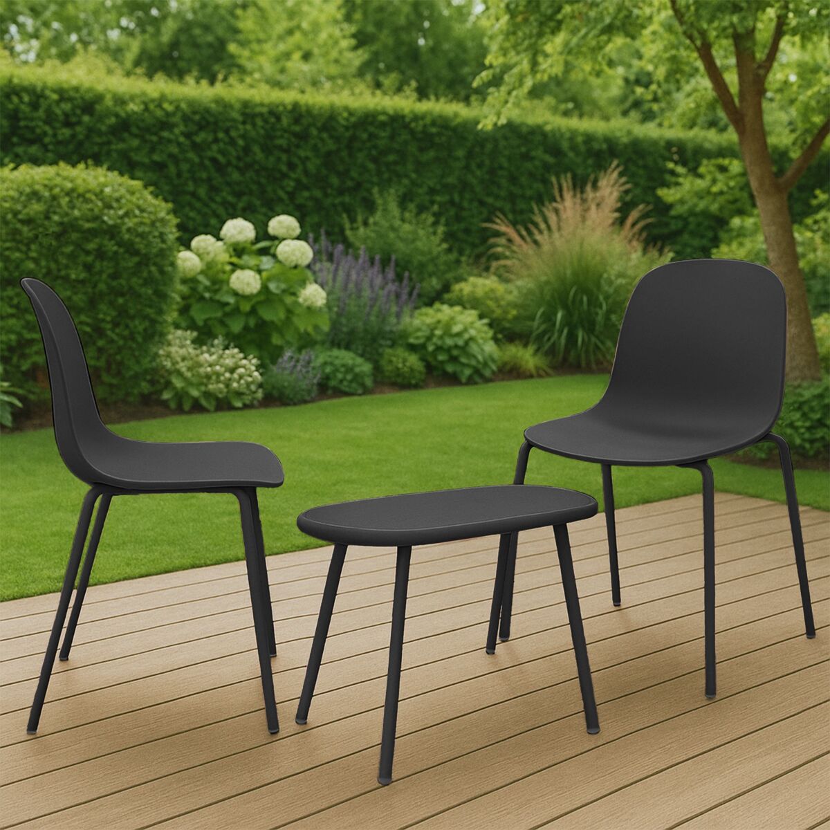 Suite de 2 plazas veldin plástico negro 151x80x85 cm