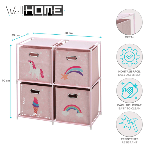 Well Home Cômoda infantil com 4 compartimentos